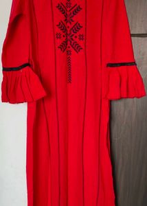 Red Embroidered Kurta