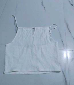 People By Pantaloons White Halter Neck Crop Top