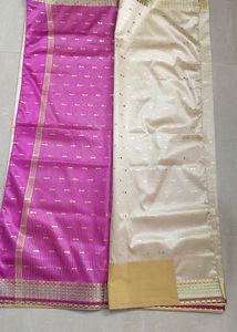 Nude Red Banarasi Silk Saree &amp; Stitched Blouse
