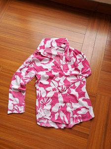 Pink Floral Button Shirt With Pant Cordset