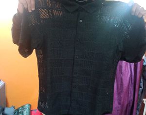Black Patterned Short Sleeve Shirt