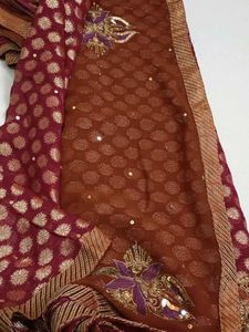 Red &amp; Gold Dotted Saree