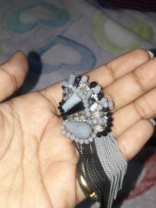 grey black chained beaded long earning