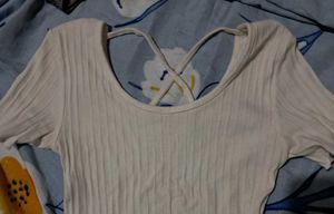Beige Ribbed Criss-Cross Back