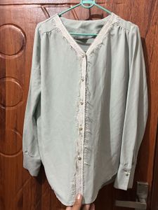 Elegant Green Lace Trim Blouse