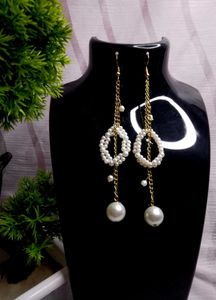 Handmade Korean Style Pearl Chain Drop Earrings