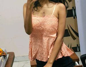 Strappy Pink Embroidered Peplum Top