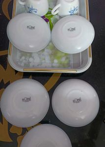LaOpala Glass Cup  Saucer - Set of 9pcs, White,