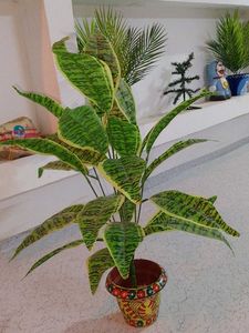Artificial Decorative Plant with Hand-Painted Pot