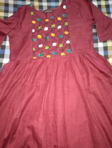 Embroidery Feeding Maroon Kurti