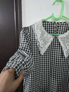 Checkered Lace Collar Top bust 32~34