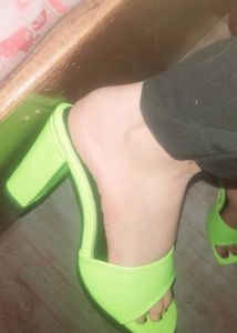 Neon Green Heeled Mules