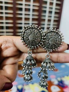 Ethnic Silver Jhumkas + Cute Star Studs(Free)