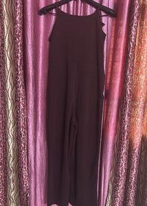 Burgundy Wrap-Front Jumpsuit