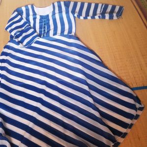 Blue With White Striped Anarkali Kurti