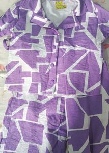 Purple Geometric Pajama Set For Kids girls