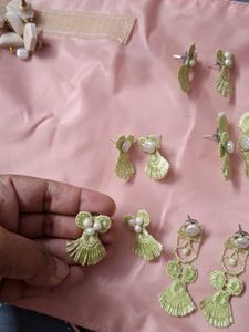 Green Pearl Lace Handmade Earrings