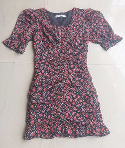 Black Bodycon Floral Mini Dress