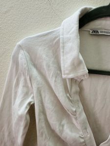 Zara White Fitted Collar Top
