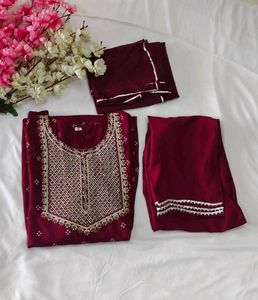 Festive Maroon Kurta Dupatta Set