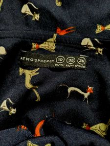 Navy Blue Cute Cat Print Collar Sleeveless Dress