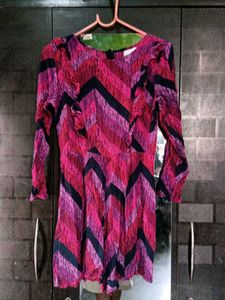 Chevron Print Ruffle Dress