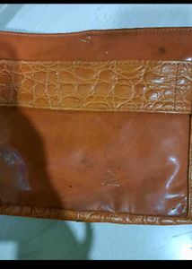 Orange Croc Embossed Shoulder Bag