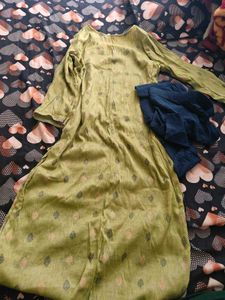 Olive Green Embroidered Kurti Set Branded