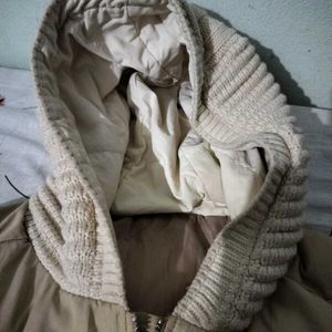 Beige Puffer Jacket with Hood