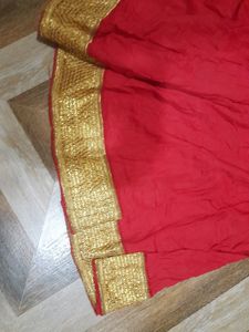 Red With Golden Zari Border Ethnic Skirt