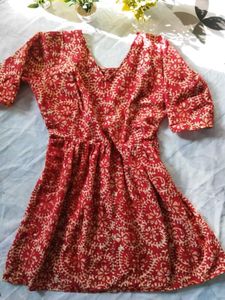 Red &amp; Beige Printed Dress