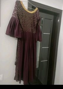 Embroid Long Dress With Plazo Dupatta