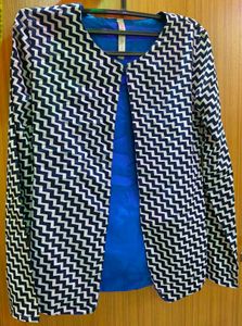 Chevron Print Open Front Blazer