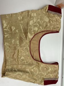 Golden With Maroon Strip Border Saree And Blouse