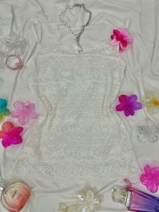 🦢fairycore Floral Lace Off White Cami Top
