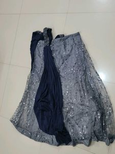 Elegant Blue &amp; Grey Ethnic Gown