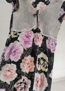 Floral Print Short Kurti with Crochet Detail