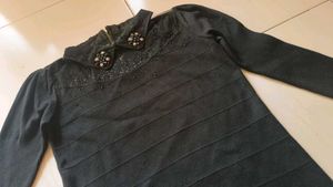 Embellished Collar Ribbed Knit Top