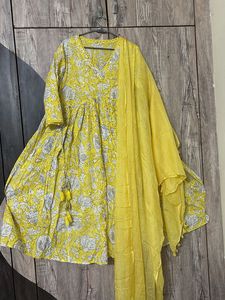 Floral Print Yellow Dress set