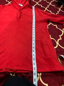 Red Oversized Sweater With Pockets And Cap