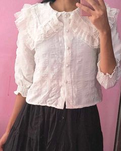 White Ruffle Collar Blouse