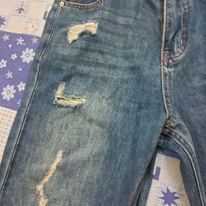 Blue Denim Distressed Jeans Bootcut