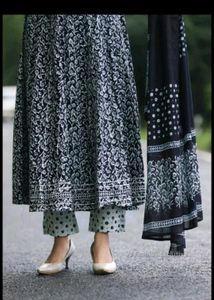 Elegant Black &amp; White Anarkali Suit