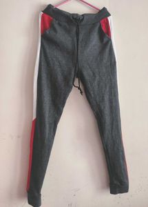Gray Joggers with Red and White Stripe
