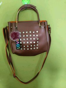 Brown Embellished Handbag