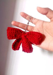 handmade Red Crochet Bow Keychain