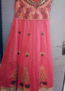 Coral Embroidered Anarkali Dress