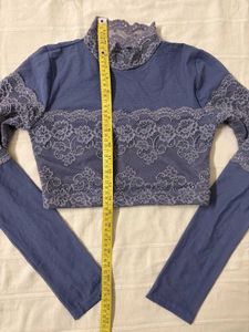 Lace Detail Mesh Top/ Blouse