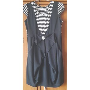 CUTE BLACK WHITE DRESS WITH BOW POCKETS