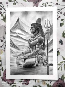 Lord Shiva Graphite Pencil Sketch - Handmade Art